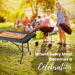 Novecrafto 6Ft Folding Table - Portable Black Plastic Trestle Table 180X75Cm With Steel Frame, Easy To Fold & Store, For Indoor & Outdoor Use - thumbnail 7