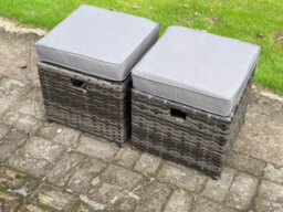 Fimous High Back Dark Mixed Grey Rattan Corner Sofa Set Outdoor Furniture Rectangular Dining Table 2 Small Footstools 8 Seater - thumbnail 3