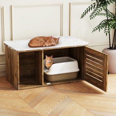 Costway Cat Litter Box Enclosure Wooden Pet Side Table With Winding Entry - image 1