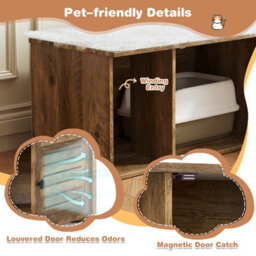 Costway Cat Litter Box Enclosure Wooden Pet Side Table With Winding Entry - thumbnail 9