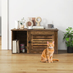 Costway Cat Litter Box Enclosure Wooden Pet Side Table With Winding Entry - thumbnail 4