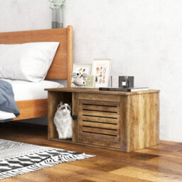 Costway Cat Litter Box Enclosure Wooden Pet Side Table With Winding Entry - thumbnail 5