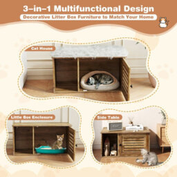 Costway Cat Litter Box Enclosure Wooden Pet Side Table With Winding Entry - thumbnail 6