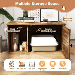 Costway Cat Litter Box Enclosure Wooden Pet Side Table With Winding Entry - thumbnail 7