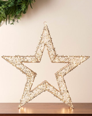 WeRChristmas Pre-Lit Beaded Gold Star, 50 Cm, 300 Warm White Micro Leds With Timer - image 1