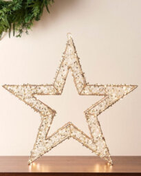 WeRChristmas Pre-Lit Beaded Gold Star, 50 Cm, 300 Warm White Micro Leds With Timer