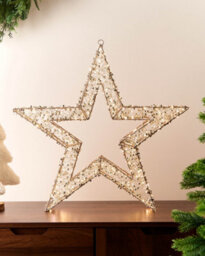 WeRChristmas Pre-Lit Beaded Gold Star, 50 Cm, 300 Warm White Micro Leds With Timer - thumbnail 2