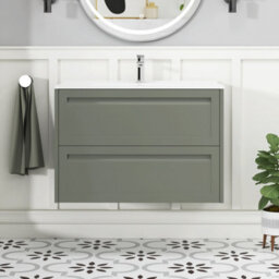 Royal Bathrooms Elmore 800mm Traditional Wall Hung 2 Drawer Cabinet Bathroom Vanity Unit With Ceramic Basin Sink - Matt Green - thumbnail 3