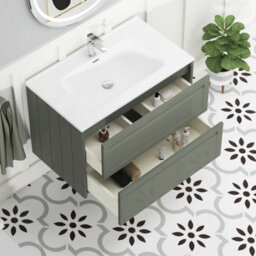 Royal Bathrooms Elmore 800mm Traditional Wall Hung 2 Drawer Cabinet Bathroom Vanity Unit With Ceramic Basin Sink - Matt Green - thumbnail 5