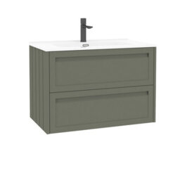 Royal Bathrooms Elmore 800mm Traditional Wall Hung 2 Drawer Cabinet Bathroom Vanity Unit With Ceramic Basin Sink - Matt Green - thumbnail 6