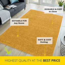 STALWART Modern Shaggy Rug - 5Cm Thick Pile Soft Touch Washable Area Rugs Carpet (Gold, 60X110Cm) - thumbnail 3