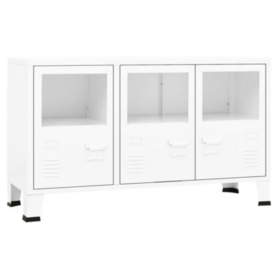 Berkfield Industrial Industrial Sideboard White 105X35X62 Cm Metal And Glass - image 1