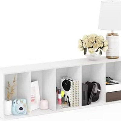 Biznest Shelf Book White Open Luder Tier Wooden Shelving Bookcase Storage Wood Shelf Unit Cube Style Living (30.5X24X132 Cm)