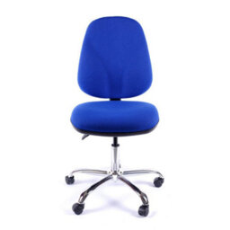 Juno Chrome High Back Office Chair In Blue Fabric - thumbnail 3