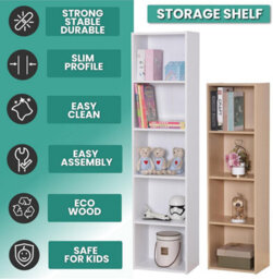 Home Treats Cube Bookshelf 5 Tier Storage Organiser Black Wooden Shelving Display Open Bookcase For Home Living Room Office Bedroom Furniture - thumbnail 3