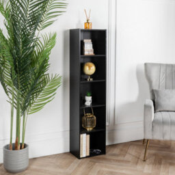 Home Treats Cube Bookshelf 5 Tier Storage Organiser Black Wooden Shelving Display Open Bookcase For Home Living Room Office Bedroom Furniture - thumbnail 7