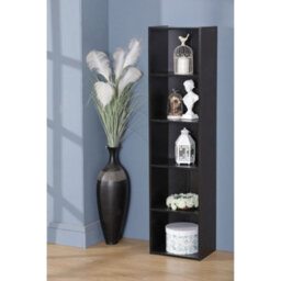 Home Treats Cube Bookshelf 5 Tier Storage Organiser Black Wooden Shelving Display Open Bookcase For Home Living Room Office Bedroom Furniture - thumbnail 1