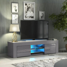 Tv Stand 130Cm Matt Grey Body Gloss Grey Doors Led Modern Media Cabinet Lunaro - thumbnail 5