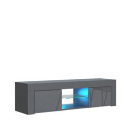 Tv Stand 130Cm Matt Grey Body Gloss Grey Doors Led Modern Media Cabinet Lunaro - thumbnail 4