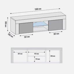 Tv Stand 130Cm Matt Grey Body Gloss Grey Doors Led Modern Media Cabinet Lunaro - thumbnail 2
