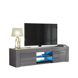 Tv Stand 130Cm Matt Grey Body Gloss Grey Doors Led Modern Media Cabinet Lunaro - thumbnail 3