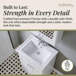 Balterley Swynnerton Traditional Bathroom Floor Standing 2-Door Vanity Unit & Fireclay Basin, Satin White, 600mm - thumbnail 4