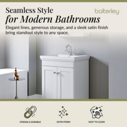 Balterley Swynnerton Traditional Bathroom Floor Standing 2-Door Vanity Unit & Fireclay Basin, Satin White, 600mm - thumbnail 2
