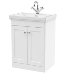 Balterley Swynnerton Traditional Bathroom Floor Standing 2-Door Vanity Unit & Fireclay Basin, Satin White, 600mm - thumbnail 1