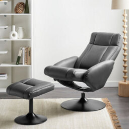 Wyld And Coco Luxlounge Recliner Armchair With Footstool Black Vegan Leather Swivel - Compact Modern Design - thumbnail 2