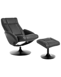 Wyld And Coco Luxlounge Recliner Armchair With Footstool Black Vegan Leather Swivel - Compact Modern Design - thumbnail 3