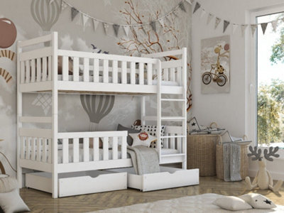Arte Monika Contemporary Solid Pine Bunk Bed With 2 Storage Drawers In White (L)1980mm (H)1710mm (W)980mm - image 1