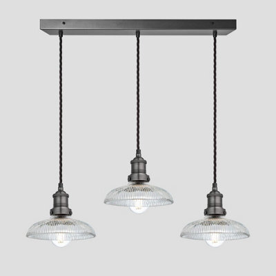 Industville Brooklyn Glass Dome 3 Wire Cluster Lights, 8 Inch,  Pewter Holder