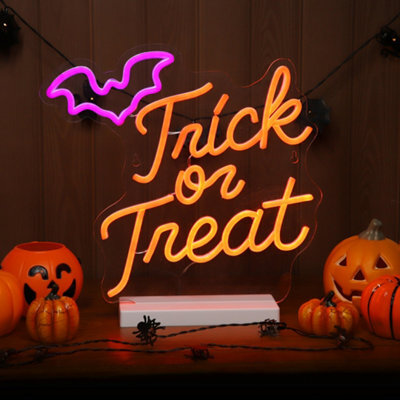 Wall Sign Trick Or Treat Led Silhouette, (H) 330mm - Purple & Orange - image 1