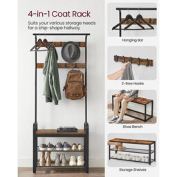 Songmics Coat Rack Hat And Coat Stand Hall Shoes Rack Umbrella Bag Stand With Removable Hooks Height 183Cm Metal Vintage Hsr40B - thumbnail 3