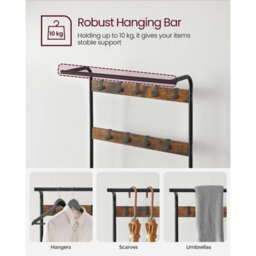 Songmics Coat Rack Hat And Coat Stand Hall Shoes Rack Umbrella Bag Stand With Removable Hooks Height 183Cm Metal Vintage Hsr40B - thumbnail 4