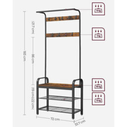 Songmics Coat Rack Hat And Coat Stand Hall Shoes Rack Umbrella Bag Stand With Removable Hooks Height 183Cm Metal Vintage Hsr40B - thumbnail 7