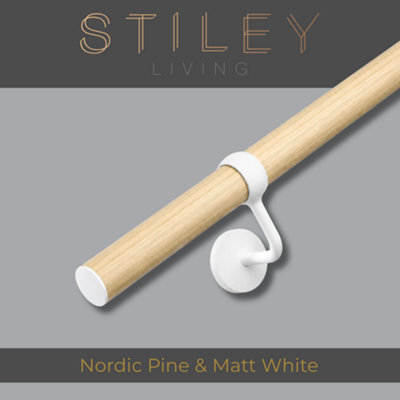 Stiley Living Nordic Pine/matt White Stair Handrail Kit 2.4M, Wall Mounted Banister Rail, 10Yr Guarantee - image 1