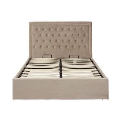 Orsina Classic Mink Velvet Double Ottoman Bed, Elegant Button Tufted Bedroom Bed, Ottoman Stud Detailed Bed - image 1