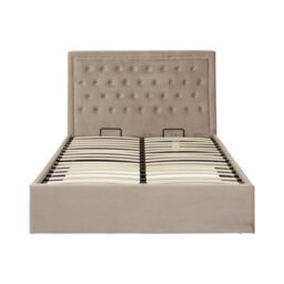 Orsina Classic Mink Velvet Double Ottoman Bed, Elegant Button Tufted Bedroom Bed, Ottoman Stud Detailed Bed - thumbnail 1