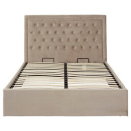 Orsina Classic Mink Velvet Double Ottoman Bed, Elegant Button Tufted Bedroom Bed, Ottoman Stud Detailed Bed - thumbnail 5