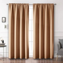 Ameha Beige Plain Blackout Curtain Ready Made Pencil Pleat Thermal Insulated Curtain Pair 90''x90'' With Tiebacks Home Decor Uk - thumbnail 2