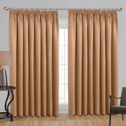 Ameha Beige Plain Blackout Curtain Ready Made Pencil Pleat Thermal Insulated Curtain Pair 90''x90'' With Tiebacks Home Decor Uk - thumbnail 1