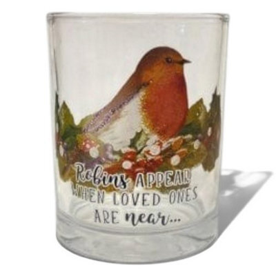 Heaven Sends Christmas Robin Tea Light Holder With Holly Print And Sentimental Quote, 10 X 8 Cm