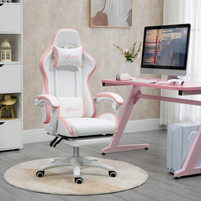 Vinsetto Racing Style Gaming Chair With Reclining Function, White And Pink - image 1