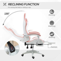 Vinsetto Racing Style Gaming Chair With Reclining Function, White And Pink - thumbnail 5