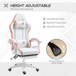 Vinsetto Racing Style Gaming Chair With Reclining Function, White And Pink - thumbnail 4