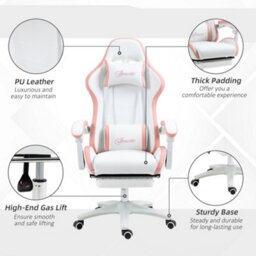 Vinsetto Racing Style Gaming Chair With Reclining Function, White And Pink - thumbnail 7