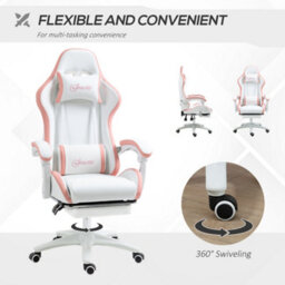 Vinsetto Racing Style Gaming Chair With Reclining Function, White And Pink - thumbnail 6