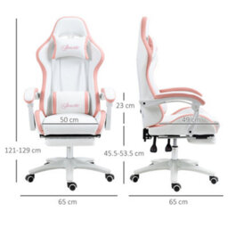 Vinsetto Racing Style Gaming Chair With Reclining Function, White And Pink - thumbnail 3