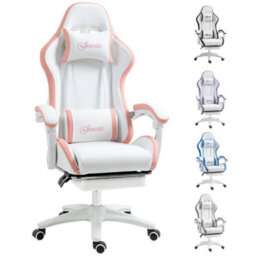 Vinsetto Racing Style Gaming Chair With Reclining Function, White And Pink - thumbnail 2